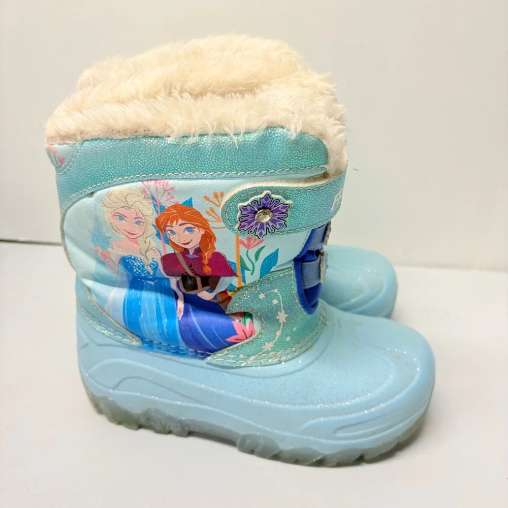 Disney Frozen Snow Boots Kids Girls Size 12 Light Blue Light Up Elsa Anna Winter